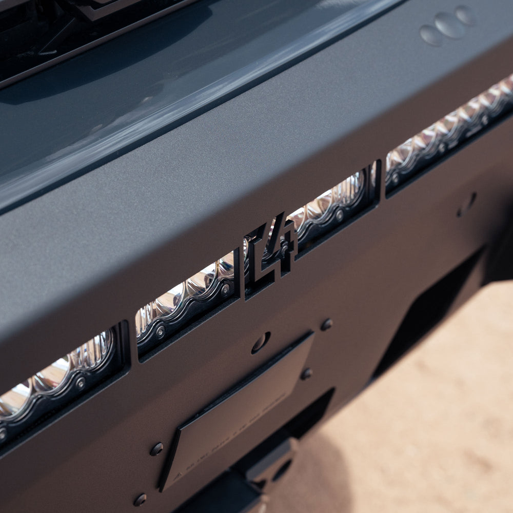 Close up image of light bar mount and C4 logo on the 6th Gen 4Runner Hybrid Front Bumper