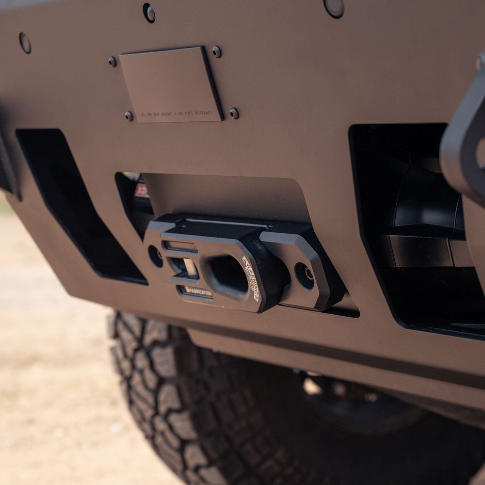 Detail image of front radar sensor and winch fairlead on the 6th Gen 4Runner Hybrid Front Bumper