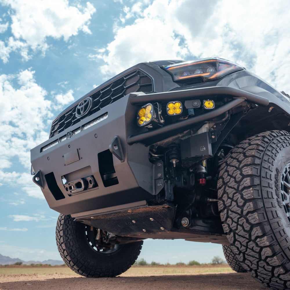 Low-angle view of installed 6th Gen 4Runner Hybrid Front Bumper 
