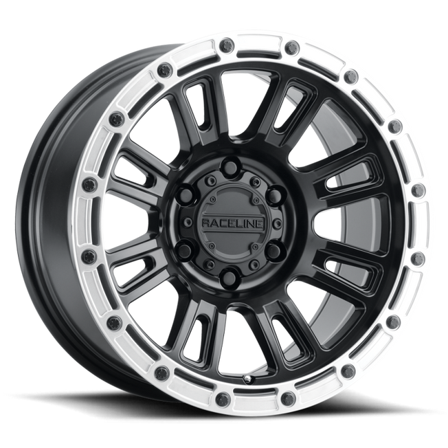 956BS Compass 17x8.5in / 6x139.7 BP / 0mm Offset / 106.1mm Bore - Black & Silver Lip Wheel