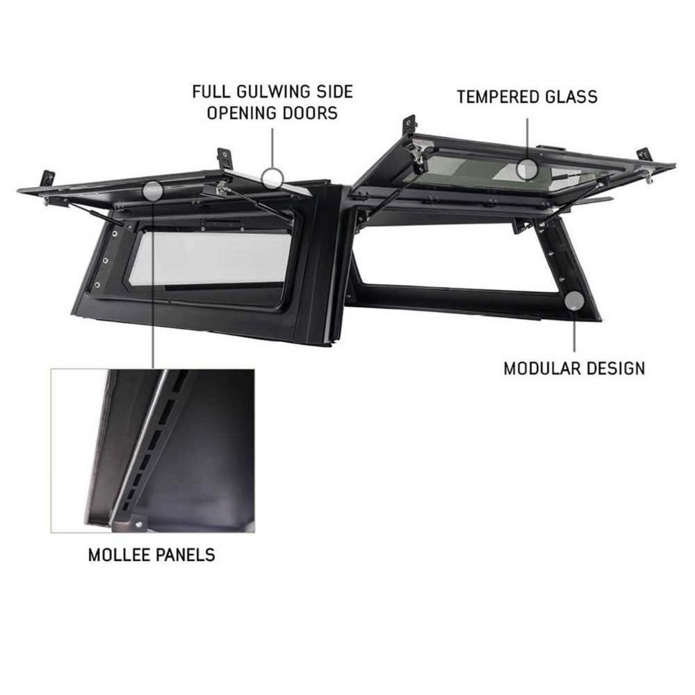 2007-2021 Toyota Tundra Expedition Truck Cap W/Full Wing Doors, Front and Rear Windows & 3rd Brake Light
