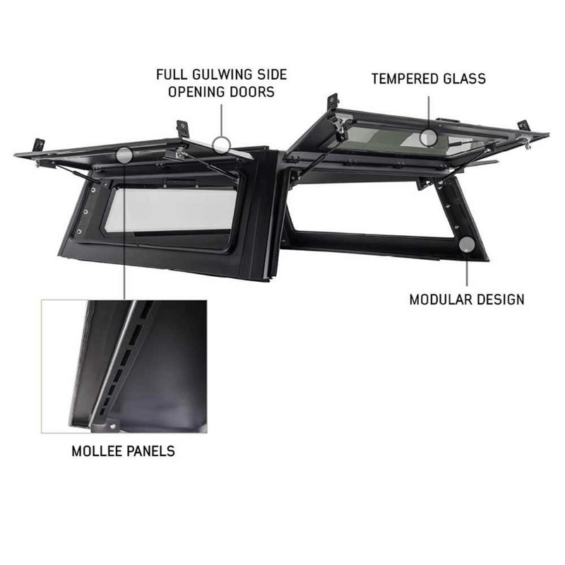 2007-2021 Toyota Tundra Expedition Truck Cap W/Full Wing Doors, Front and Rear Windows & 3rd Brake Light