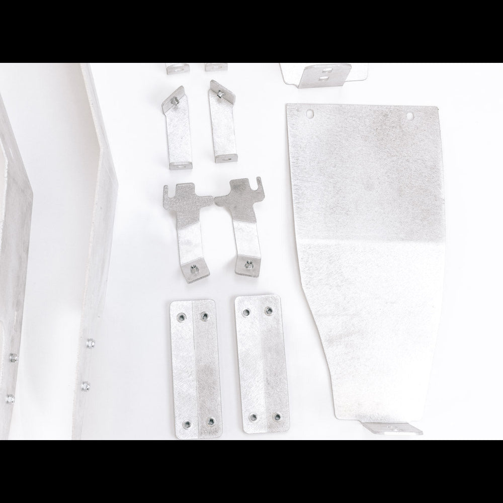 Close ups of the brackets in the C4 High Clearance Fender Liner kit.