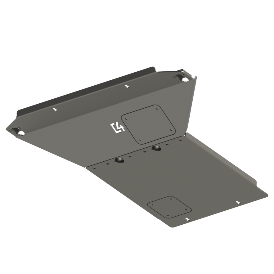 Digital rendering showing the construction of the C4 Front Skid Plate for the 4th Gen Tacoma. 