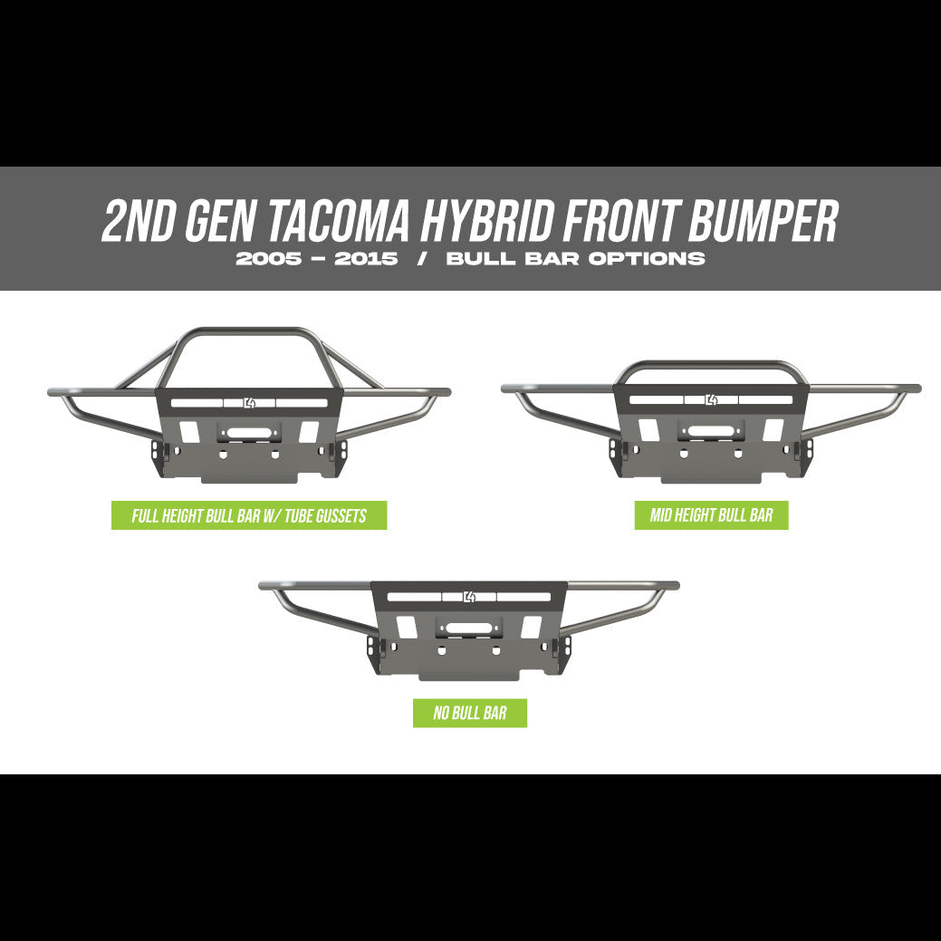 Cover photo for the C4 Hybrid front winch bumper for the 2005 Toyota Tacoma with emphasis on the truck and bumper and the background faded out.