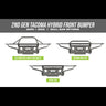 Collection of digital renders showing the three bull bar options for the Tacoma Hybrid bumper - no bull bar, mid-height bull bar and full-height bull bar with tube gussets. 
