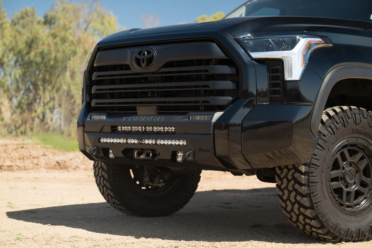 Black metal bumper with 'Rago' branding on a white background