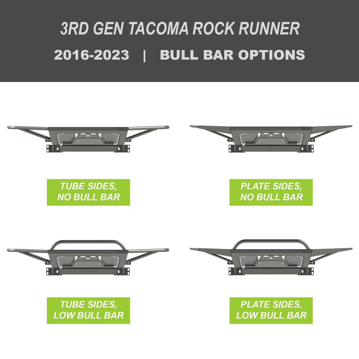 Cover photo for the C4 Rock Runner bumper for the 3rd Gen Toyota Tacoma with the background blurred out and emphasis on the bumper and truck.