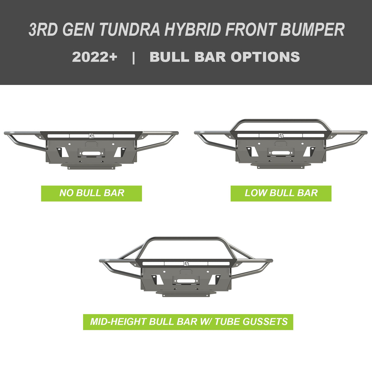 Cover photo of the C4 Hybrid winch bumper on a black 2022+ Tundra with the background faded out and emphasis on the bumper and truck.
