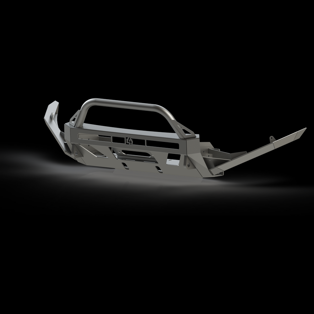 Digital rendering showing the High Clearance Additions bolted onto a C4 Lo-Pro winch bumper. 