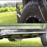 Composite of two views of the C4 Fabrications rock sliders - one from the side and one looking down the rocker panel from the front. 