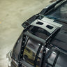 Close-up view of the top of the Summit Hatch Ladder showing the landing pad step up top as well as the textured rubber inserts that go on each step. 