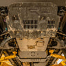 View from below of the TRD Pro skid plate amended with C4's Integration Skid Plate that provides coverage all the way to the back of the engine.