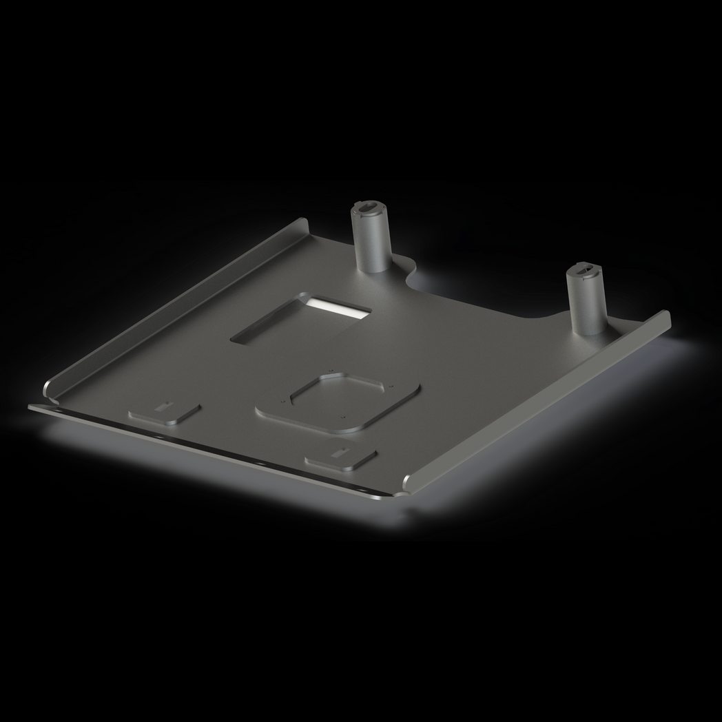 Digital rendering showing the interior of the C4 Fabrications TRD Pro Integration Skid and its reinforcements and structure. 