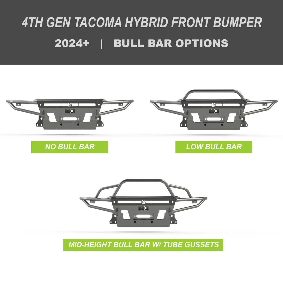 Cover photo for the C4 Hybrid front winch bumper for the 4th Generation Tacoma with the background faded out to emphasize the bumper.