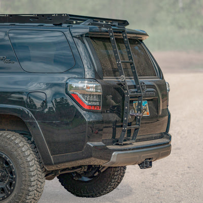 Cover photo of the C4 Summit Hatch Ladder with the background faded out and emphasis on the 4Runner and the ladder. 