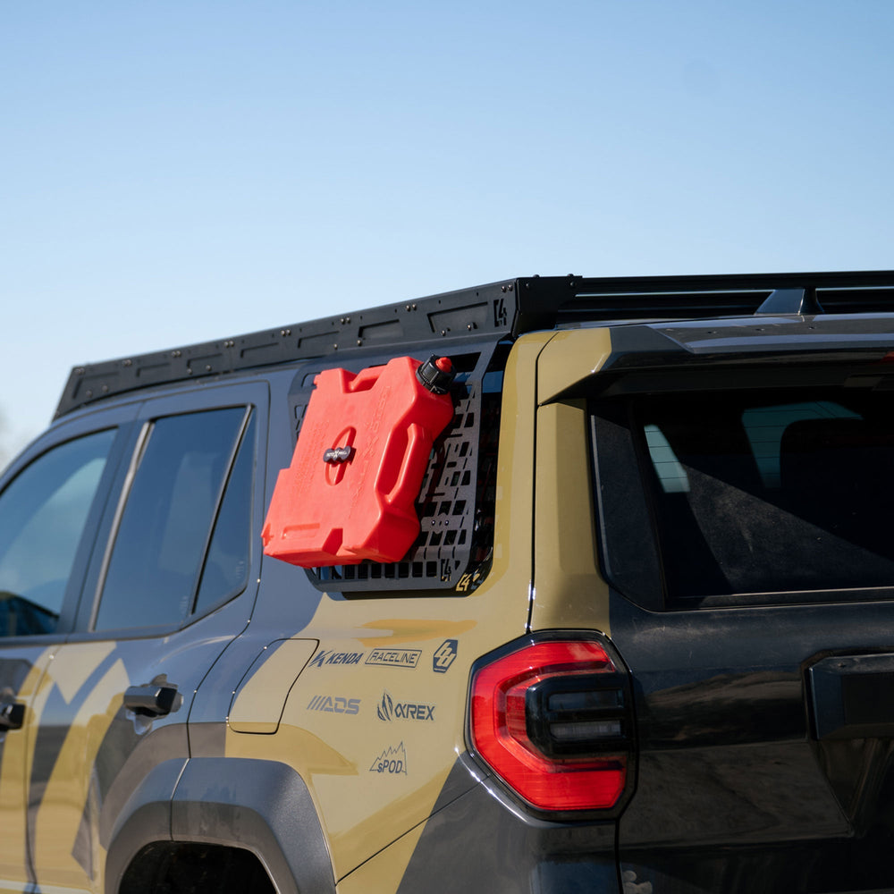 Rear view of 6th Gen 4Runner Exterior MOLLE Panel with RotopaX mounted to it.