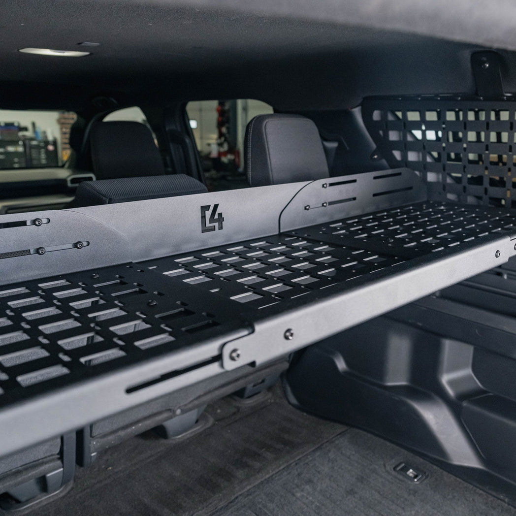 Detail of the 6th Gen 4Runner MOLLE Panel Shelf for Rear Window Molle Panels