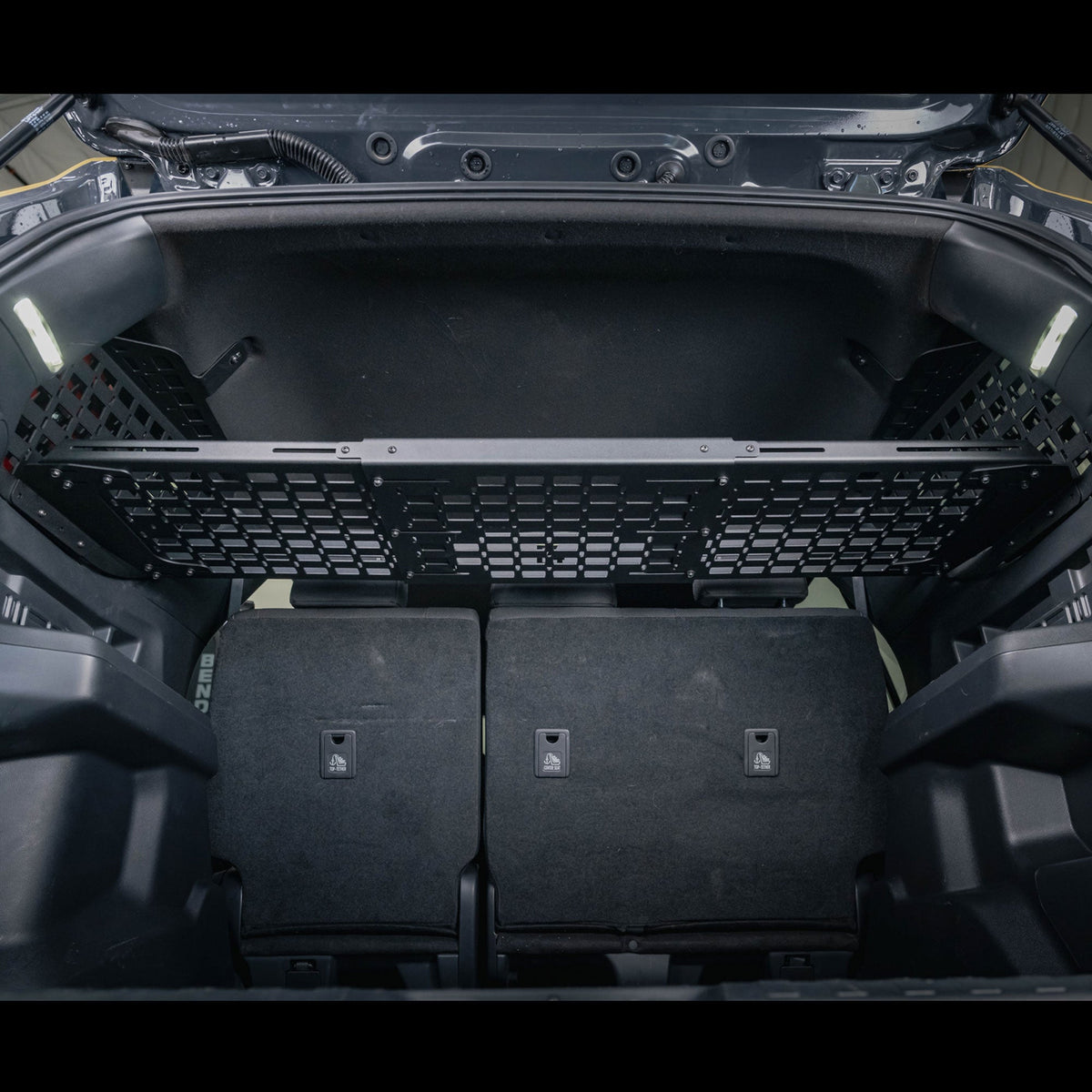 Full-Width shot of the 6th Gen 4Runner MOLLE Panel Shelf for Rear Window Molle Panels