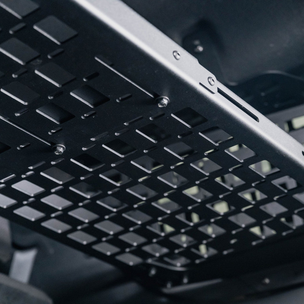 Close-up of 6th Gen 4Runner MOLLE Panel Shelf for Rear Window Molle Panels