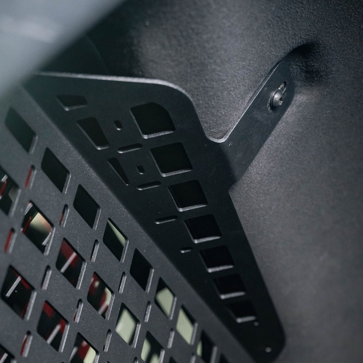 Top bend of the 6th Gen 4Runner MOLLE Panel for Rear Windows with rock light mounting option.
