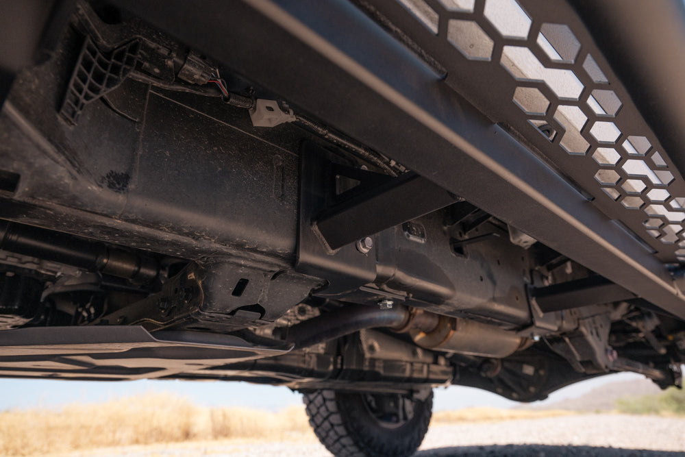 Close-up of the frame mount points on our 6th Gen 4Runner Rock Slider Side Steps