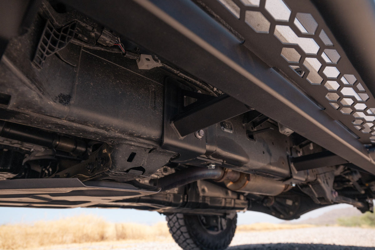 Close-up of the frame mount points on our 6th Gen 4Runner Rock Slider Side Steps