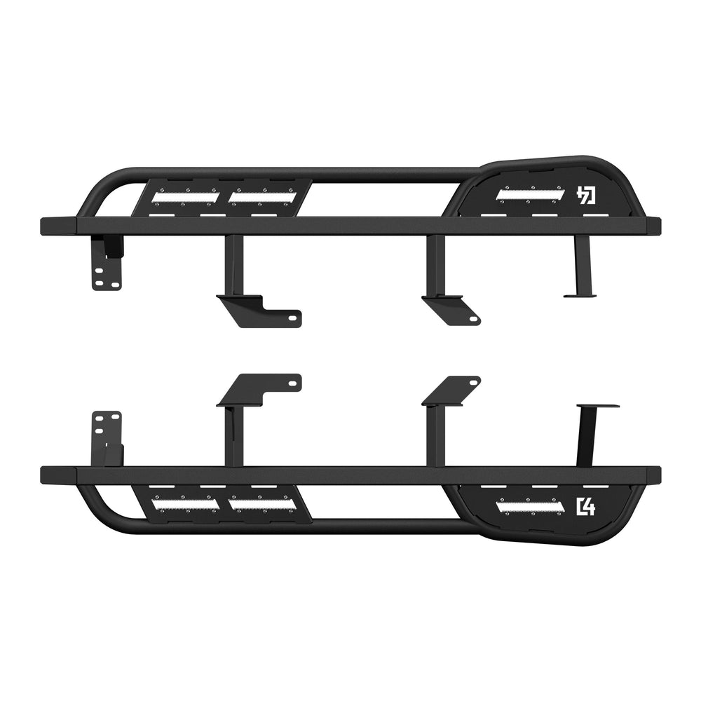 Render of the Rock sliders for the 6th Gen Toyota 4Runner with their mounting brackets