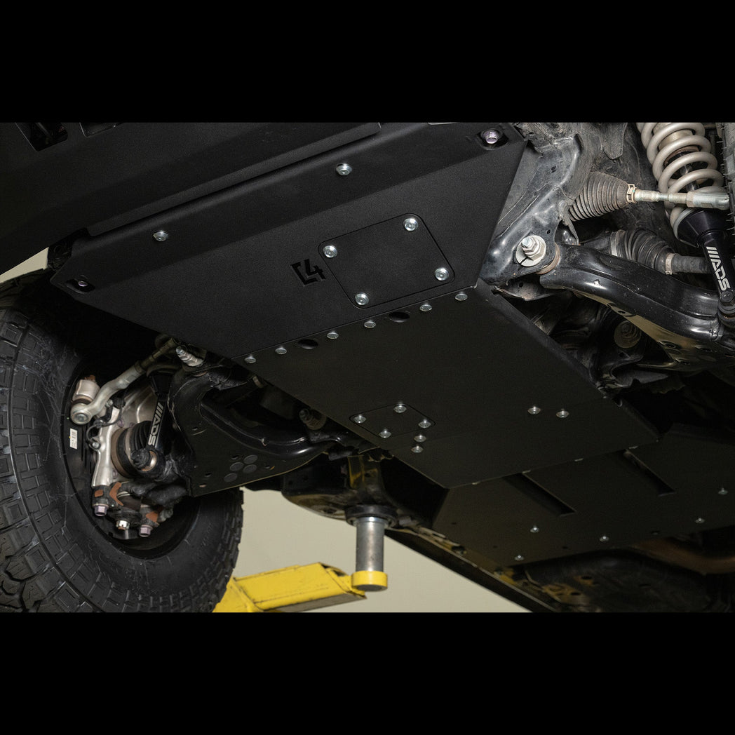 C4 Skid Plates for the 6th Gen 4Runner, under view from lift.