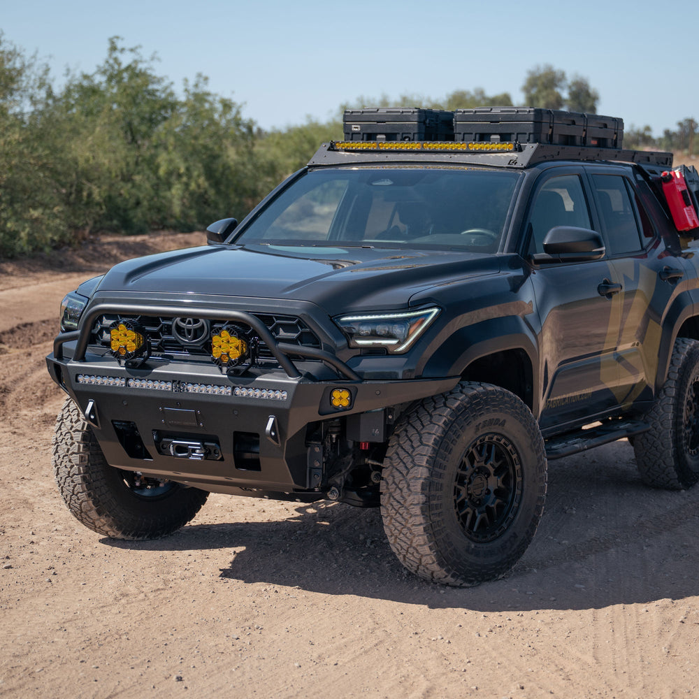 Dirt trail with our Overland Series Front Bumper for the 6th Gen 4Runner, roof rack, and exterior molle panels.
