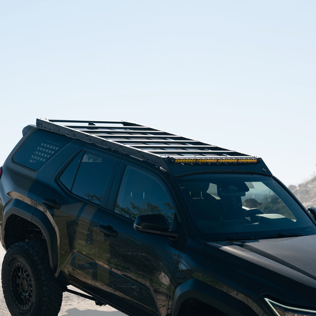C4 Fabrication 6th Gen 4Runner Roof Rack with 8 Crossmembers and light mounting.