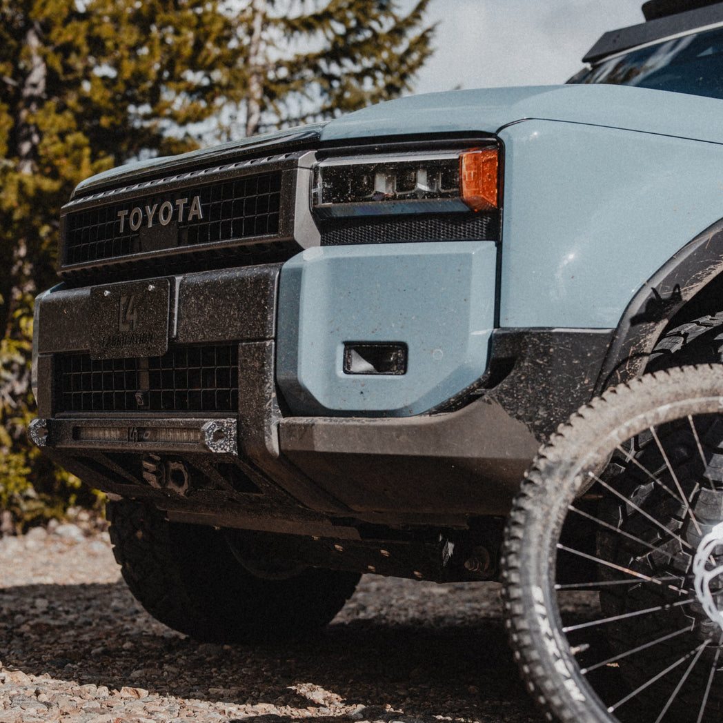 Quartering on view of the C4 Lo-Pro winch bumper for the Land Cruiser LC250.