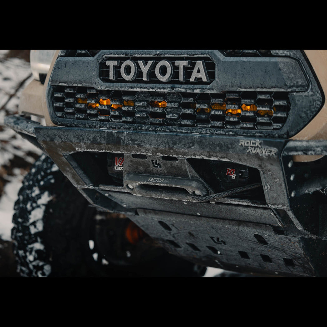 Close up view of the winch area of the C4 Rock Runner front bumper.