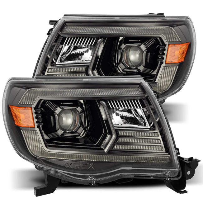 05-11 Toyota Tacoma LUXX LED Projector Headlights Plank Style Alpha Black w/Activ Light/DRL