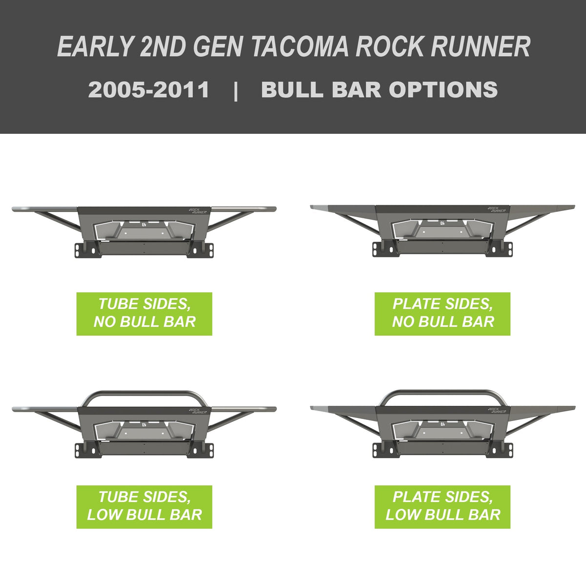 Cover photo of the C4 Rock Runner front bumper for the 2nd Gen Tacoma with emphasis on the vehicle and bumper and the background faded out.