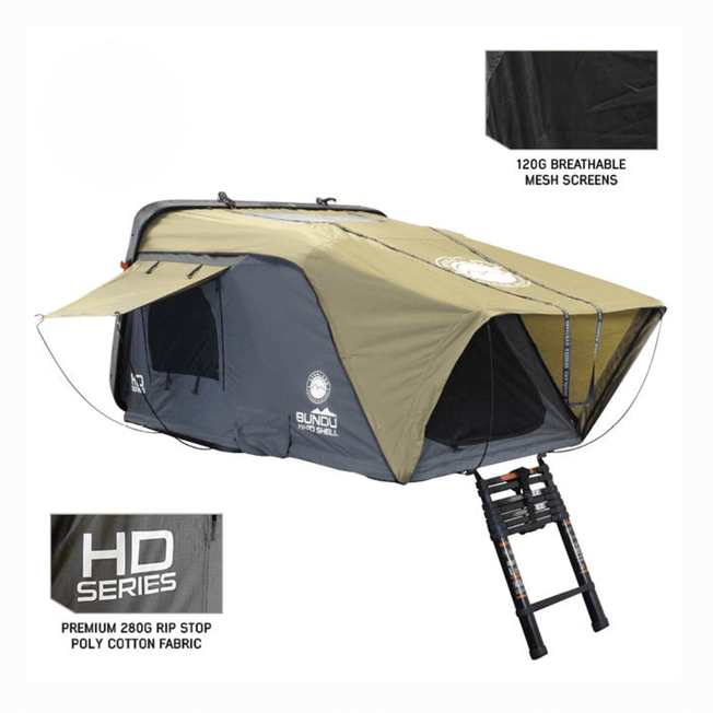 HD Bundu Cantilever Hard Shell Roof Top Tent, Grey Body & Green Rainfly