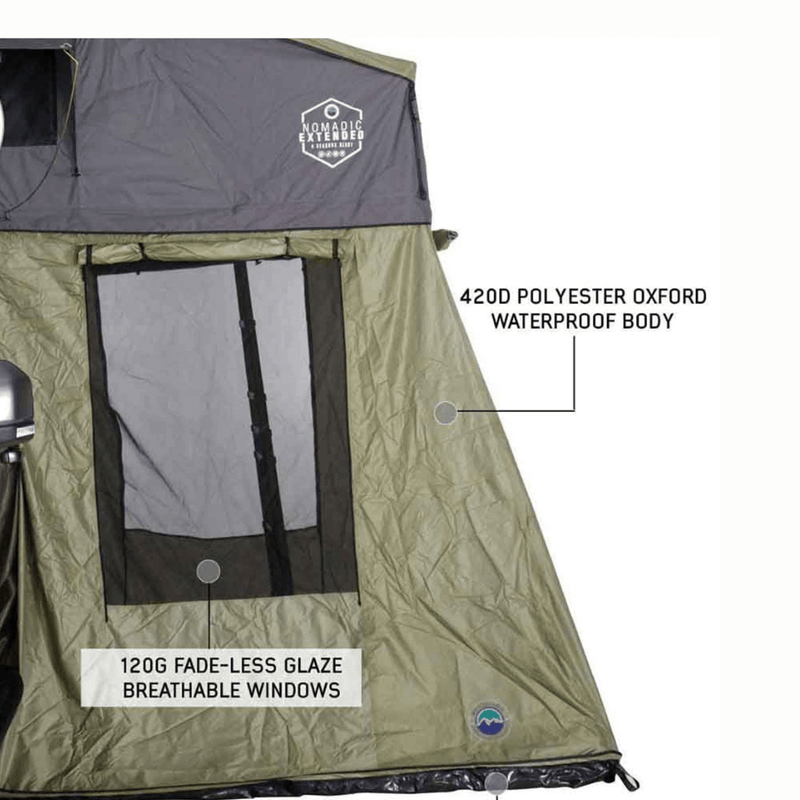 HD Nomadic 2 Roof Top Tent Annex Green Base With Black Floor & Travel Cover
