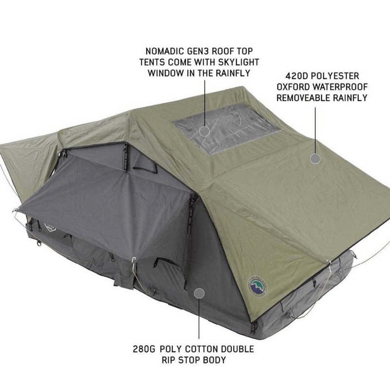 HD Nomadic 2 Standard Soft Shell Roof Top Tent, Grey Body & Green Rainfly