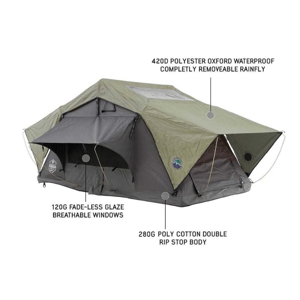 HD Nomadic 2 Standard Soft Shell Roof Top Tent, Grey Body & Green Rainfly