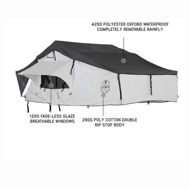 HD Nomadic 3 Arctic White Extended Soft Shell Roof Top Tent, White Body Dark Grey Rainfly