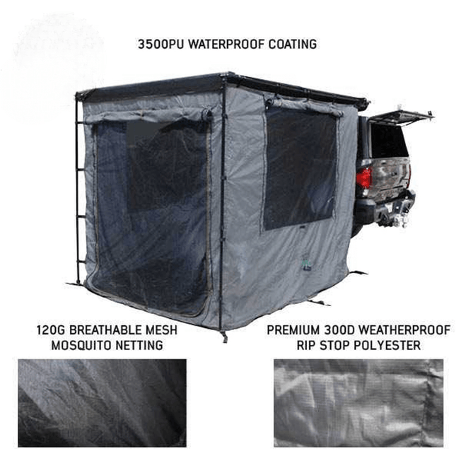 HD Nomadic Awning Room Enclosure, Grey Body, Green Trim (4 Walls & Floor)