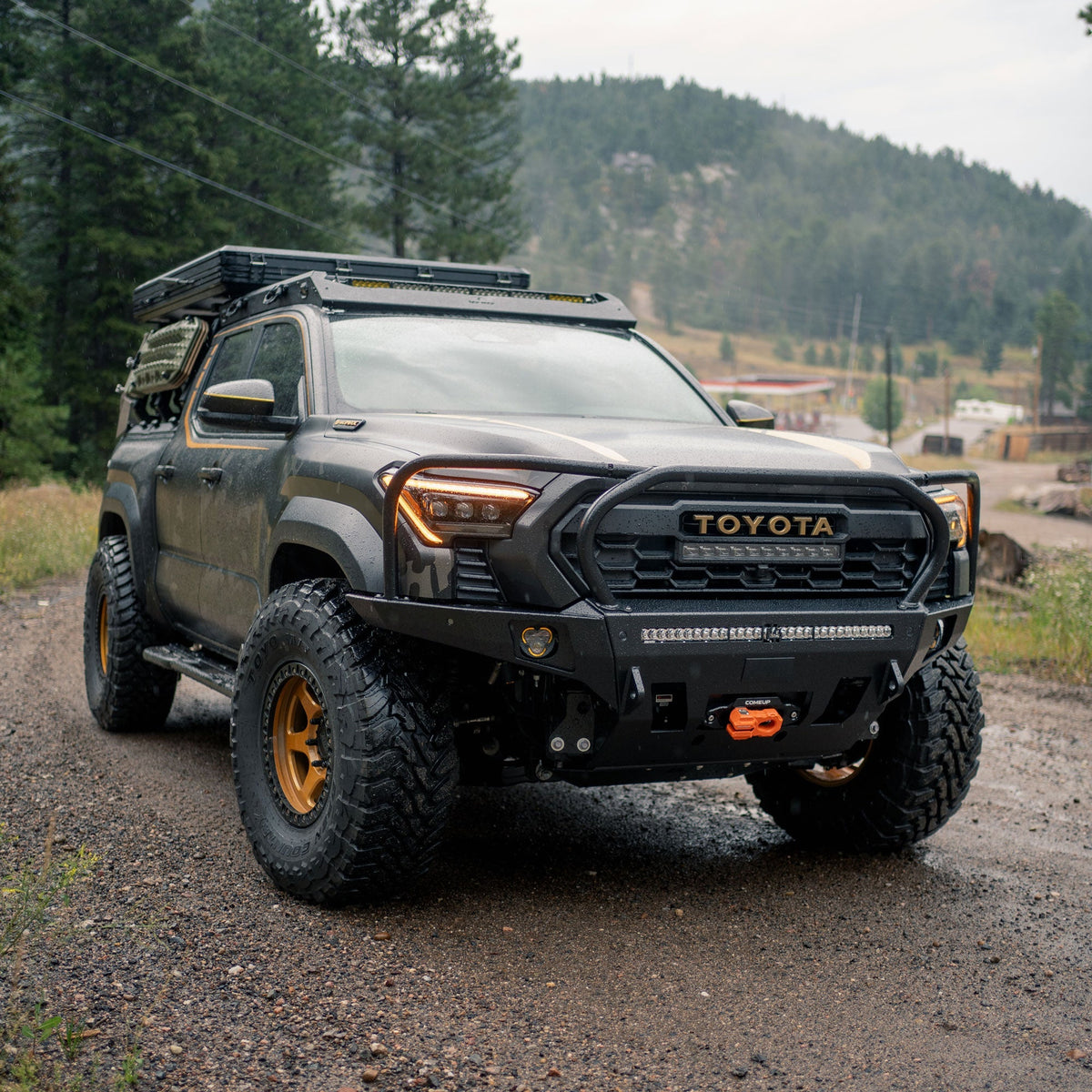 Cover photo for the C4 Overland bumper with the background faded away showing emphasis on the steel winch bumper for 4th Generation Tacoma models. 