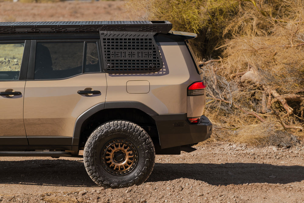 The full-width, steel, off-road rear bumper for the Lexus GX 550 rises high on the sides to offer fantastic protection from rocks and debris.