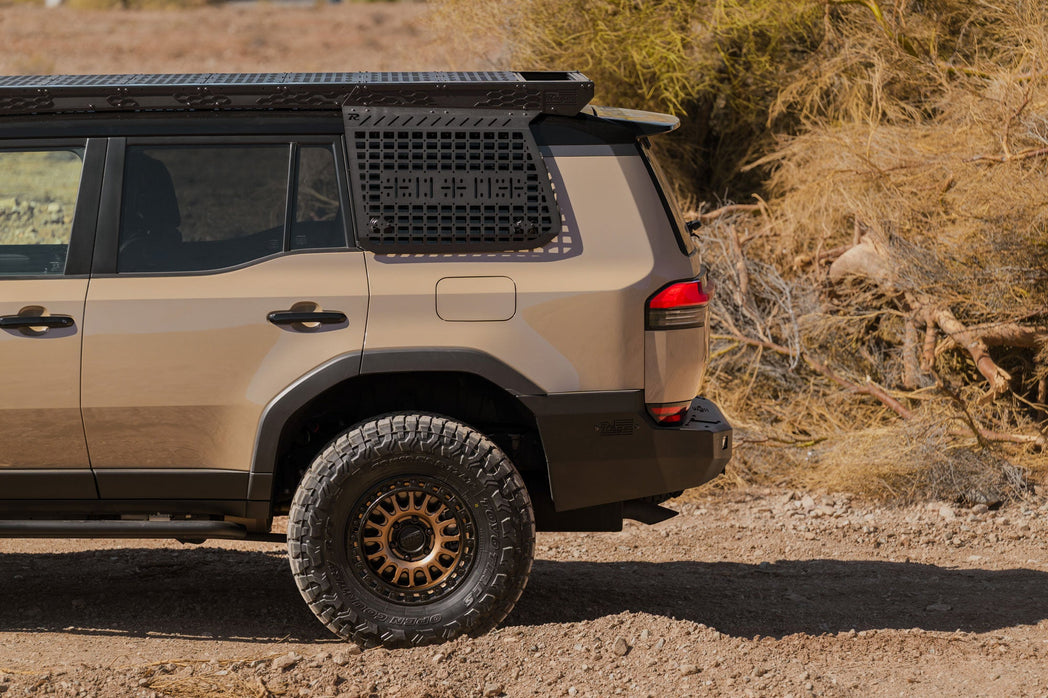 The full-width, steel, off-road rear bumper for the Lexus GX 550 rises high on the sides to offer fantastic protection from rocks and debris.