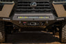Close-up of the Rago GX 550 front bumper with detail of the Light bars, winch mount, d-Ring mounts, and skid plate.