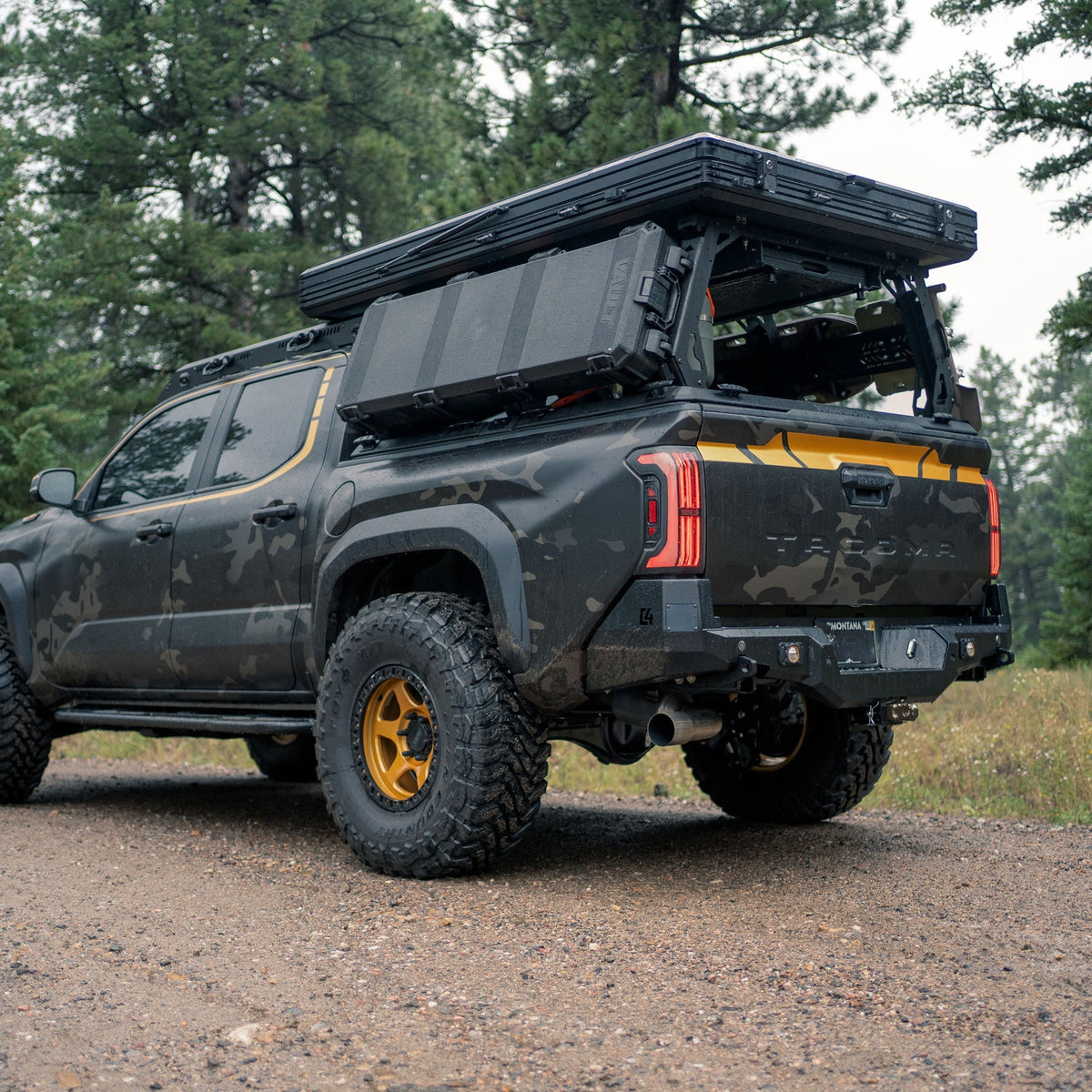 Cover photo for the Overland rear bumper for the 4th Generation Tacoma emphasizing the bumper with the background faded out.