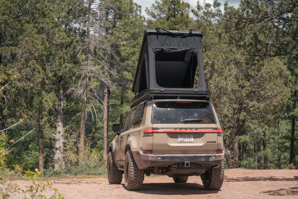 Rago Fabrications full-width, steel, off-road rear bumper for the Lexus GX 550 of a camping trip.