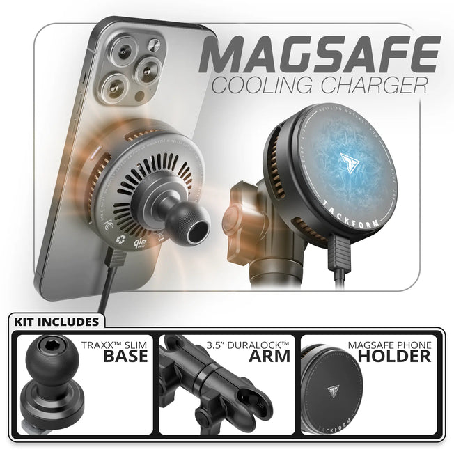 Qi2/MagSafe Charging & Cooling Phone Holder | TRAXX™ - Slim Track Base | 3.5" DuraLock Arm