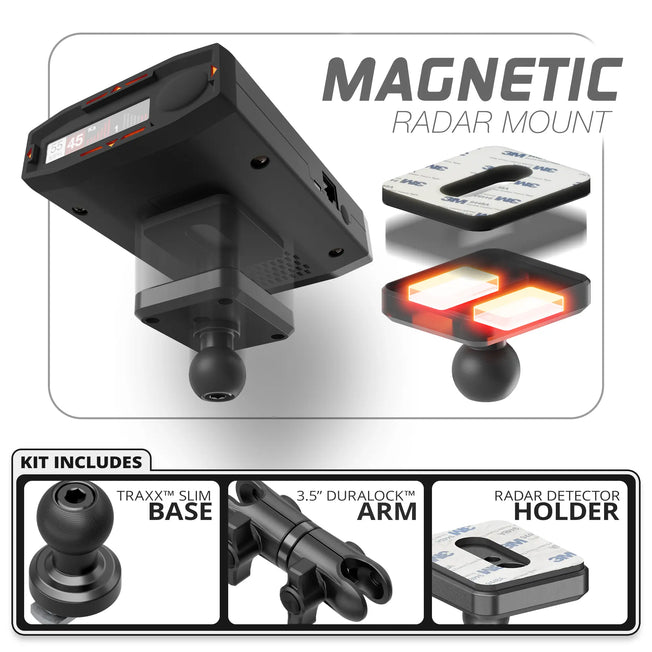 Magnetic Radar Detector Holder | TRAXX™ - Slim Track Base | 3.5" DuraLock™ Arm