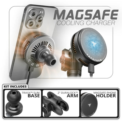 Qi2/MagSafe Charging & Cooling Phone Holder  | TRAXX™ - Slim Track Base | 2" DuraLock Arm